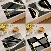 billige Placemats &amp; Coasters &amp; Trivets-retro svart-hvitt geometrisk bordløper, 100 % polyestervevd rektangulær borddekorasjon, minimalistisk abstrakt mønsterdesign, maskinvaskbar, varmebestandig