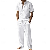 economico Camicie di lino-Per uomo Camicia di lino Due pezzi Set Camicia E Pantaloni di Lino Pantaloni Pantaloni casual Impostare Semplice Quotidiano All'aperto Vacanza Collo ripiegato Manica Corta Estate Moda Casual