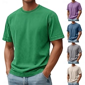  Per uomo Maglietta Camicia 100% cotone lavaggio acido Manica Corta Girocollo Estate Primavera Autunno Semplice Retrò Vintage Casual Stile Vintage Tinto in capo angosciato Casuale Blu Nero Rosa