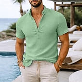 preiswerte Herrenhemd zum Knöpfen-Men's Shirt Summer Shirt Button Up Shirt Jacquard Shirt Cardigan Blue White Purple Green Short Sleeve Textured Fashion Collar Lapel Casual Home Buttons Clothing Apparel Modern Modern Contemporary