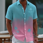 cheap Tropical Plants-Men's Coconut Tree Gradient Color Tropical Plants Summer Hawaiian Shirt Button Up Shirt Aloha Shirt Short Sleeve Hawaiian Vacation Summer Spring Turndown 3D Print Collared Shirts Front One Pocket
