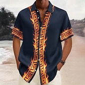 preiswerte Geometrische Muster-Herren Geometrisches Muster Feuer Griechischer Schlüssel Hemd Knopfhemd Kurzarm Modisch lässig Streetwear Urlaub Frühling Herbst Umlegekragen 3D-Druck Hemden mit Kragen Burgunderrot Purpur Braun