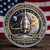  Herdenkingsmunt voor de Artemis II-maanmissie, eerbetoon aan de maanlanding 1969–2026, astronaut &Raket voor ruimteverkenning, verzamelobject, historisch ruimtevaartmemorabilia, cadeau