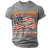  250周年 7月4日 2026年 メンズ 250年 1776-2026 P-51マスタング 戦闘機 グラフィック Tシャツ 短袖 クルーネック 愛国的 USA フラッグ 航空兵 材料 デザイナー衣料 アパレル