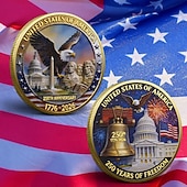 abordables 250e Anniversaire des États-Unis-Pièce commémorative du 250e anniversaire des États-Unis, médaille patriotique 1776-2026 avec aigle à tête blanche, mont Rushmore, cloche de la Liberté &amp;Feux d'artifice, objet de collection historique,