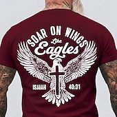  Maglietta Motivazionale della Bibbia Uomo Volare sulle Ali come Isaia 40:31 Aquila Croce Cristiano Religioso Fede Grafica Collo a Giro Regolare Fit Casual Designer Abbigliamento