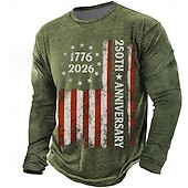 Χαμηλού Κόστους Ανδρικά 3D T-shirts-4η Ιουλίου 2026 250η Επέτειος Μνήμης Ανδρικό 3D Εκτύπωση Σημαία ΗΠΑ Crew Neck Μακρυμάνικο T-Shirt Casual Καθημερινά