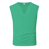 billiga Gym-toppar-Herr Linne Väst Undertröjor Ärmlös tröja Ärmlös V-hals Sommar Vår Slät Mode Sportig Klassisk Slät Gym Gata Sport Vin Topp t-shirt för män