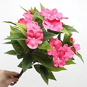 お買い得  造花-インパチェンスの造花2個セット、マルチカラーの造花鉢植え、中庭やバルコニー用の高品質装飾品、長持ちする造花、家庭や屋外の景観