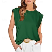 baratos Tanque Simples-Mulheres Camiseta Côr Sólida Clássico Casual Sem Manga Gola Redonda Tops regulares Diário Para Noite Final de semana Preto Branco Vinho Verde Escuro Damasco Verão Primavera
