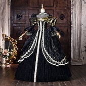 halpa Mekot-Rokokoo Barokki Tanssiaismekko Kokopitkä Mekot Tanssiaismekko Pitkähihainen Prinsessa Morsius Pitsi Kukka-aihe Tanssiaismekko Nelikulmainen kaula-aukko Naamiaispuku Naisten Kuninkaallinen Halloween