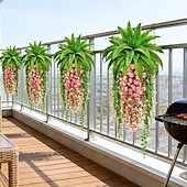 abordables Plantes et Verdure Artificielles-Ensemble de 4 plantes artificielles de type fougère de Boston et ipomée de la pampa, à suspendre soi-même. Résistantes aux UV, ces plantes artificielles réalistes sont toujours vertes et ne