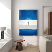 cheap Landscape Paintings-Minimalist Beach Art 100% Hand Painted Blue White Beach Oil Painting Modern Blue Landscape Home Decor Contemporary  Wall Art