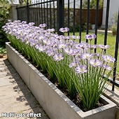 baratos Flor artificial-Conjunto de 7 flores artificiais para exterior e plantas bulbosas, réplicas em plástico de margaridas africanas e plantas rasteiras bulbosas, flores artificiais realistas de grama-cebola, adequadas