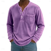 olcso Alkalmi Henley póló-Férfi Henley ing 100% Cotton Acid Wash ing Póló póló Hosszú ujj Régies (Vintage) Retró Alkalmi Régies stílus Kimosva Henley Hétköznapi Tavasz Ősz Minden évszak Sötétbarna Fekete Rózsaszín Henley póló