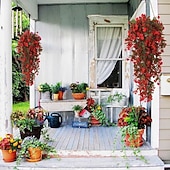 preiswerte Künstliche Pflanzen &amp; Grünpflanzen-4 künstliche grüne Kunststoffblumen, künstliche Hängepflanzenranken, UV-beständig, geeignet für die Dekoration von Haus- und Gartenwänden, Büros, Hochzeiten, Partys und Hängekörben.