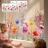 preiswerte Wand-Sticker-2 Sets bunte Fensteraufkleber mit Blumenstraußmotiv, abnehmbare Blumen-Fensteraufkleber für Glas, doppelseitig, individuell zuschneidbar für Zuhause &amp;Bürogestaltung