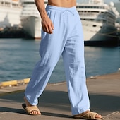 abordables Chemises lin et coton-Homme Chemise en lin Deux pièces Ensemble Chemise Et Pantalons en Lin Pantalons Pantalon décontracté Set Uni Quotidien Extérieur Vacances Col grand-père manche longue Été Printemps Mode Occasionnel