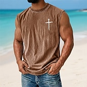 abordables T-shirts tropicaux de vacances-Hombre Cruz Top Camiseta desteñida con ácido Camisetas Interiores Sin Mangas Camiseta Impresión gráfica Cuello Barco Camisa Vacaciones Tropical Moda Diario Vacaciones Playas Negro Marrón Verde Trébol