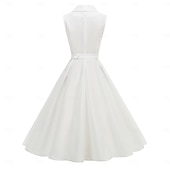 preiswerte Kleider-1950er Retro Vintage Rockabilly Midlänge Kleid Swing-Kleid Ausgestelltes Kleid Kurze Ärmel Einfarbig Tupfen Tailliert und ausgestellt Schaukel V Ausschnitt Kostüm Damen Lässig Party Alltagskleidung