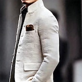 cheap Men's Classic Blazers-Men's Blazer Jacket Casual Business Work Vintage Neutral Spring Fall Terylene Solid Color Single Breasted Blazer White