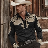 economico camicie western da uomo-Per uomo Etnico Floreale intricato Fiori Camicia Camicia Western Camicia da cowboy Manica Lunga Vintage Retrò Casuale All'aperto Abbigliamento da lavoro Estate Primavera Collo ripiegato Stampa 3D