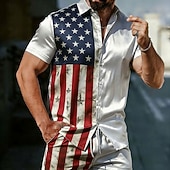  Homens 4 de julho - 250º aniversário dos EUA Bandeira americana Camisa Social Blusa de cetim Saia Manga Curta Patriótico Ao ar livre Feriado Verão Primavera Aberto para a Lateral Impressão 3D Camisas