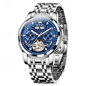 economico Orologi meccanici-Orologio automatico da uomo Olevs Skeleton, lussuoso orologio da polso da lavoro bicolore in acciaio inossidabile con calendario multifunzione, orologio meccanico analogico luminescente impermeabile,