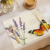 Χαμηλού Κόστους Placemats &amp; Coasters &amp; Trivets-Σουπλά τραπεζαρίας από ύφασμα με λουλούδια και πεταλούδα τεσσάρων εποχών, υφασμένο ορθογώνιο τραπεζομάντιλο 100% πολυεστέρα, σχέδιο με λουλουδάτο μοτίβο λιβελούλας πεταλούδας, πλένεται στο πλυντήριο,