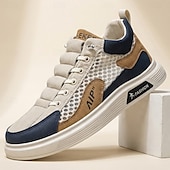 cheap Casual Sneakers-Men's Casual Lace-Up Sneakers White Beige Faux Leather Athletic Shoes for Walking, Travel and Everyday Style