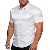 abordables Chemises en satin pour hommes-Homme Chemise Chemise en satin Chemise habillée Chemise Boutonnée Couleur Unie Extérieur Travail Noir Blanche Jaune Rouge Manche Courte Col Rabattu Été Printemps Vêtement Tenue Boutons