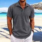 voordelige Heren Klassieke Polo-Voor heren Ice Silk seersucker polo Met Textuur Casual Vakantie Strijkijzer Korte mouw Modieus Basic Effen Knop Koeling Lente zomer blauw Wit Leger Groen Grijs Ice Silk seersucker polo