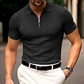 voordelige Klassieke polo voor heren-Voor heren Polo met rits Met Textuur Casual Feestdagen Revers Kwart ritssluiting Korte mouw Modieus Basic Effen Jacquard Kwart ritssluiting Zomer Lente Getailleerd Zwart Wit Bordeaux khaki Leger