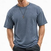 economico magliette di base-SoftFade™ Camicia Uomo 100% Cotone Camicia Acid Wash Manica Corta Collo a Giro Estate Piana Vintage Casual Abbigliamento Tinto Sbiadito Casual Streetwear Rosa Viola Caffè Top Tee per Uomo