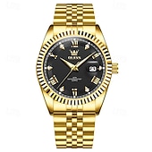 voordelige Quartz Watches-OLEVS Mens Luxury Watch Classic Green Face Two Tone Silver Gold Stainless Steel Waterproof Quartz Wristwatch with Date Luminous Hands Business Dress Fashion Watches for Men Gifts