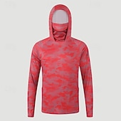 baratos Tops-Homens Camisa de Trilha Camisa de pesca Camisa com proteção UV Manga Longa Com Capuz Blusas Ao ar livre Proteção Solar UV Respirável Verão Primavera Terileno Preto Branco Vermelho Pesca Alpinismo