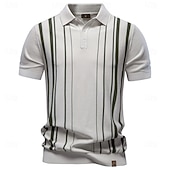 billige Klassisk poloskjorte for menn-Men's Polo Shirts Cable Knit Polo Casual Street Lapel Short Sleeve Basic Modern Vertical Stripes Lightweight Buttons Summer Spring Regular Fit White Brown Polo Shirts