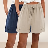 ieftine Pantalonii-pachete multiple 2 buc pantaloni scurți de damă din bumbac și in, pantaloni scurți de vară, pantaloni scurți de plajă, vacanță, pantaloni scurți simpli, talie înaltă, simplu, cu buzunar, talie elastică, confortabili, moi, confortabili, neelastici, zilnic,