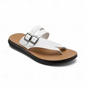 voordelige Vakantiesandalen-Witte heren slippers met dubbele gesp, casual zomerschoenen, comfortabele sandalen voor strand, resort en vakantie.