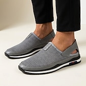 olcso Slip-On hétköznapi cipők-Férfi szürke hálós, bebújós, könnyű, lélegző, kényelmes, hétköznapi sétacipő férfiaknak, irodai alkalmi viseletre, vezetésre, utazásra, mindennapi viseletre és szabadidős kirándulásokra