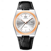 baratos Relógios Quartz-Relógio masculino de quartzo para negócios - relógio de pulso social com pulseira de couro e bisel em ouro rosa, relógio analógico luminoso com dia e data, relógio minimalista à prova d'água para