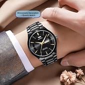 levne Quartz hodinky-Pánské luxusní hodinky s dvoubarevným zlatým a stříbrným náramkem z nerezové oceli, černý ciferník, datum a datum, vodotěsné quartzové náramkové hodinky, módní business hodinky, dárek pro muže k