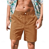 cheap Classic-Men's Shorts Linen Shorts Summer Shorts Beach Shorts Drawstring Elastic Waist Plain Comfort Breathable Short Daily Outdoor Beach Vacation Fashion Blue Black Inelastic