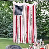 cheap U.S. 250th Anniversary-4th of July Decorations - Patriotic Memorial Day Decor - 4 x 2.3 Ft Rag American Flag Banner for Home Party Supplies - Fourth of July Deals Independence Day Accessories for Indoor Outdoor Decoration