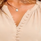 cheap Plain Blouses-Women's Shirt Summer Shirt Casual Shirt Chiffon Tops Ruched Buttons Solid Color Plain Elegant Vacation Fashion 3/4 Length Sleeve V Neck Regular Tops Daily Streetwear Holiday Apricot Summer Spring Fall