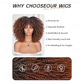 ieftine Peruci Sintetice Trendy-Perucă afro creță maro ombre cu breton, perucă afro sintetică scurtă de 14 inch, peruci afro negre crețe pentru femei, peruci pentru uz zilnic și la petreceri