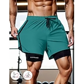 cheap Casual Shorts-Men's Shorts Casual Shorts Athletic Short Pocket Elastic Waist 2 in 1 Plain Solid Quick Dry Breathable Short Daily Outdoor Gym Sports Sport Blue Black Micro-elastic