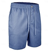 cheap Classic-Men's Shorts Linen Shorts Summer Shorts Beach Shorts Drawstring Elastic Waist Plain Comfort Breathable Short Daily Outdoor Beach Vacation Fashion Blue Black Inelastic