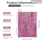 cheap Wall Stickers-10PCS 17x23cm Peel and Stick Thick Pink Purple Mosaic Pattern PVC Wall Stickers, American Vintage Style Self-Adhesive Removable Wallpaper for Renters, for Bedroom Bathroom Cabinet, Easy to Install