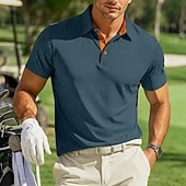 voordelige Men's Golf Polo-Voor heren Met Textuur Wafelgebreid poloshirt Casual liiketoiminta Klassiek Korte mouw Modieus Modern Effen Kleur Snel Drogend Kleurenblok Zomer Lente Normale pasvorm blauw Zwart Wit Marineblauw Groen